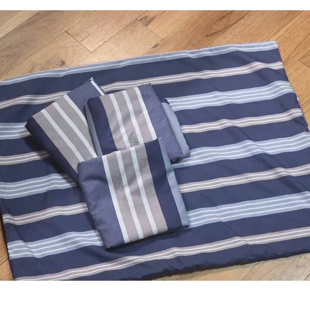 Blue Gray Striped Reversible Quilted Comforter Twin XL Nautical Bedding